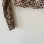 SheIn tan black leopard cropped long sleeve shirt top with v neck ruch neckline Photo 4