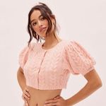 For Love & Lemons Billie Pink Cropped Short Sleeve Cardigan Womens Small Photo 0