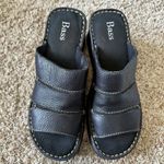 Bass Black Leather Sandals Slide Wedge Heels Womens Size 8 Y2K Chunky Photo 1
