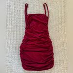 Elegant Burgundy Bodycon Spaghetti Ruched Mini Dress Party Sexy Going Out Small Red Photo 1