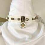 Early 2000's Gothic White Faux Leather Silver Stud Charm Choker Collar Necklace Photo 0