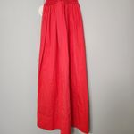STAUD Jackson Hibiscus Red Smocked Midi Dress Cotton Poplin Holiday Fit & Flare Photo 9