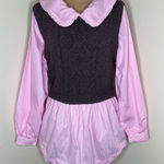 Anthropologie  Maeve Layered Sweater Vest Top Medium Women Brown Pink Poplin Knit Photo 0