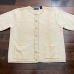 Karen Scott  100% wool cardigan sweater Cream Gold tone buttons Size M Classy Photo 2