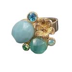 Vintage Bohm Blue Green Cabochon Adjustable Cocktail Ring Blue Photo 4