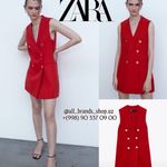 ZARA  Red Sheath Mini Dress Sleeveless Scoop Neck Cocktail Gold Buttons XS New Photo 1