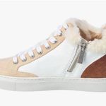 J/Slides Leslie Sheep Hair Trimmed Leather Sneaker Shoes Size 6 Tan White Photo 2