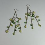 Shades of Green Beaded Silver Tone Chandelier Dangle Earrings Photo 1