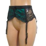 Victoria's Secret  Vintage 2012 Green / Black / Gold Satin Lace Garter Belt Photo 8