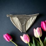 Vitamin A  Stipped Tan/Black/Gold‎ Bikini Bottoms Size 10L Photo 9