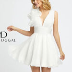 Mac Duggal Ieena 48952D White Ruffled Shoulder Short Dress 10 NEW Photo 0