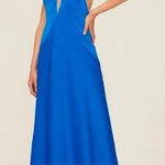 Aidan Mattox Azure Blue V-Neck Satin Halter Bias Draped Gown Dress Photo 0