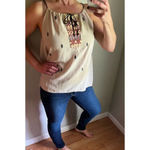 Esley Embroidered Tan Aztec Style Womens Sleeveless Top, Size Large Photo 2