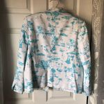 Talbots White 100% Cotton Jacket Turquoise Toile Print Button Blazer top Sz 6 P Photo 6