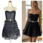 David's Bridal David’s Bridal Short Strapless Tiered Tulle Dress Photo 1