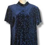 Another Thyme Blue Velvet Maxi Dress Glitter Leaf Pattern Vintage 18 Large 8 Photo 1