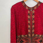 Laurence Kazar  Silk Beaded Vintage Jacket Top Red Small Large Medium Photo 5