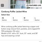 These Three Boutique Corduroy Puffer Jacket Photo 3