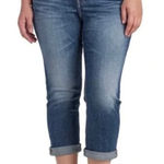 Silver Jeans Co Womens Size 18 Blue Aiko Mid Capri Dark Wash Distressed Denim Photo 0