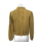 ZARA Olive Green Long Sleeve Embroidered Eyelet V Neck Button Up Blouse Top Sz M Photo 1