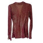 Free People  NWOTS Red Sequin Shirtee Button Down Burgundy Maroon Top size XS Photo 4