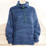 Aerie 5/$65 Womens Sweater Sz S Blue Funnel Neck Quarter Zip Green Stripe Photo 1