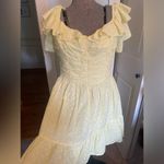AQUA  V-Neck Ruffled Eyelet Mini Dress Women's Large Yellow Short Flutter Sleeve Photo 12
