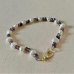 Handmade Freshwater Pearl Purple Bead Bracelet “Rayne” Gold Seed Bead Beachy Boho Photo 3