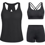 Tempt Me  Black 3 Piece Tankini Swimsuits Tank Top With Boy Shorts Bra Large L Photo 0