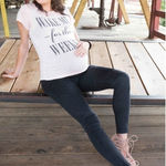 Preggo Leggings Small Postpartum Black Textured Belly Panel Knee Details Photo 0