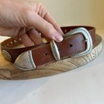 Ann Taylor 90s Vintage  Tan Genuine Leather Silver Studded Belt Size Small Photo 3