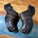 Bongo Vintage Allie Dark Brown Leather Clogs Floral Accents platform size 6 90s Photo 3