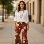 Chico's Floral Wide Leg Pull-On Palazzo Pant Size 0 XS 4 Rust Green Photo 1