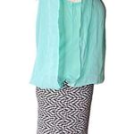 NEW Deb Y2K Blouson Chiffon Top Bodycon Bottom Dress Black White Mint Size S Photo 6