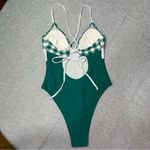Cupshe  Gingham Lace Up One Piece Swimsuit Green White Print Medium NWT Photo 6