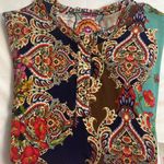 Johnny Was  Indi Flower Henley Tee Navy Brown Red Floral 95% Bamboo Boho Fall XS‎ Photo 9
