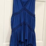 Free People Ruffled Tunic Tank Blue Asymmetrical V Photo 1