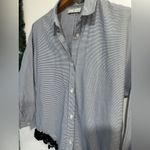 WHYCI Milano Women’s Blue White Striped Button Front Blouse Crochet Hem Size 8 Photo 6