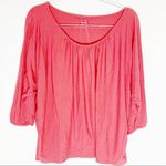 Garnet Hill  coral gathered neckline 3/4 sleeve tee size Small Photo 0