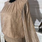 Joie  Shimmer Blouse Smocked Waist Long Sleeve Chiffon Silver Gold Metallic Sz L Photo 10