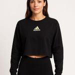 Adidas ‎ Cropped Sweatshirt Pullover Athleisure Activewear Logo Black XL Gym Photo 0