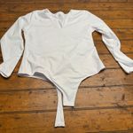 WHITE LONG SLEEVE THONG BODYSUIT V NECK SNAP CLOSURE SIZE XXL Photo 0