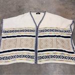 fab'rik  oversized open front sweater cardigan Geometric Cream Blue Boho Womens M Photo 1