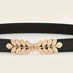 Black Elegant Gold Leaf Buckle Elastic Casual Belt Adjustable One Photo 8