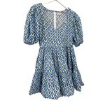 Mille Aneli Blue & Green Block Print Puff Sleeve Mini Dress Size XS Photo 5