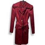Bebe y2k red satin button down buckle waist red silk trench xs streetwear glam Photo 1
