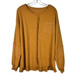 SheIn Mustard Yellow Waffle Knit Muslin Gauze Patchwork Oversized Knit Sweater M Photo 0