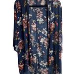 Pink Clover  Size Small Maples Open Front Floral Kimono Cardigan Navy Blue Swim Photo 1