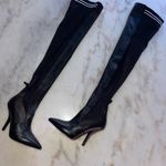 Fendi Black Perforated Leather Mesh Thigh-High Boots Photo 5