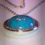 Vintage Silver Tone & Turquoise Color Blue Reversible Indian Head Boho Necklace Photo 2